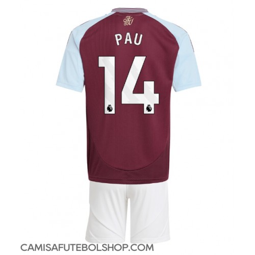 Camisa de time de futebol Aston Villa Pau Torres #14 Replicas 1º Equipamento Infantil 2024-25 Manga Curta (+ Calças curtas)